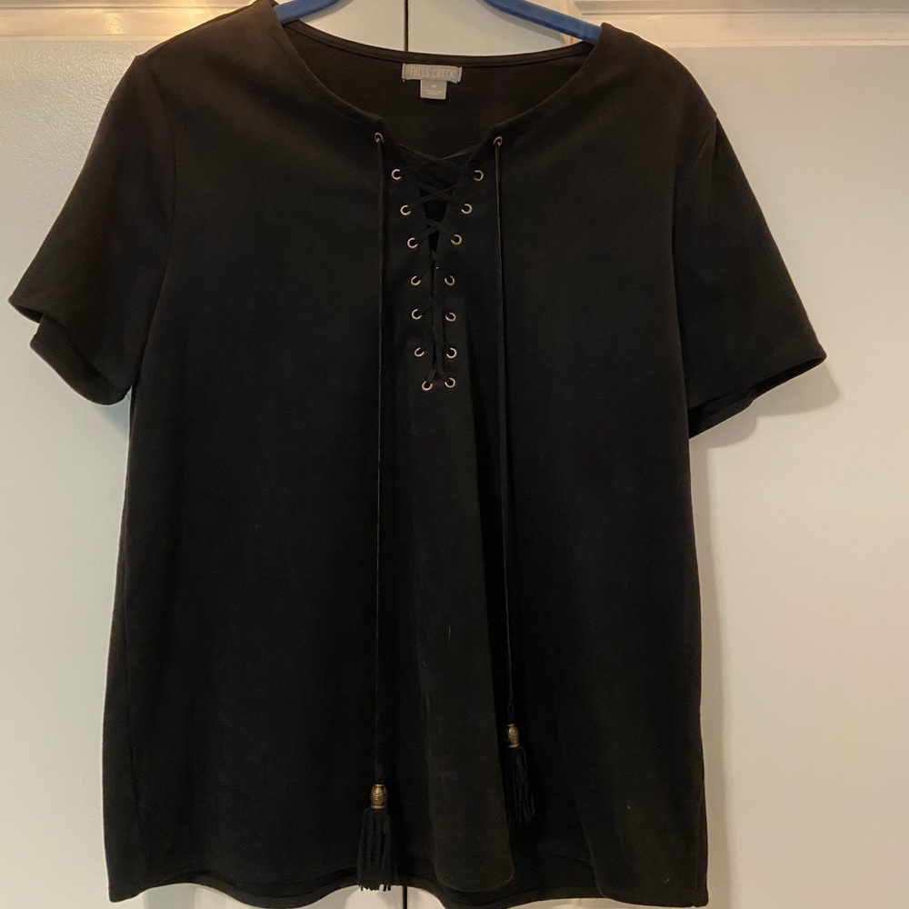 Falls Creek Black Tie Up Faux Leather Top